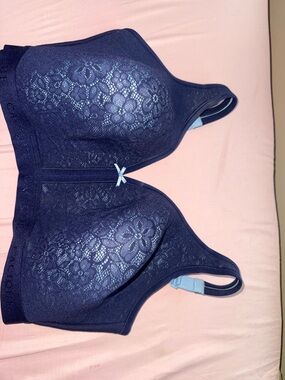 Navy & Light Blue Wireless Bra with Lace Cotton- Cacique